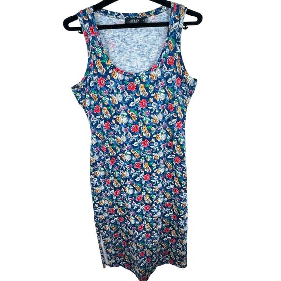 Lauren Ralph Lauren Floral Tie Front Lightweight Pullover Midi Tank Dress Sz 12 - Picture 1 of 5